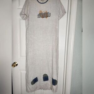 Reminisce L 100% Linen Gray Shortsleeves Maxi Summer Dress